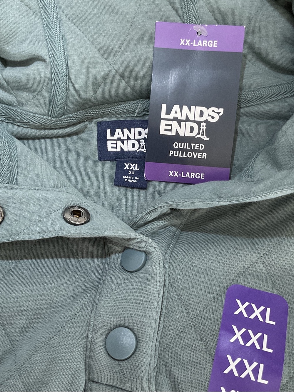 Lands' End Quilted Hoodie in Muted Teal - Picture 3 of 6